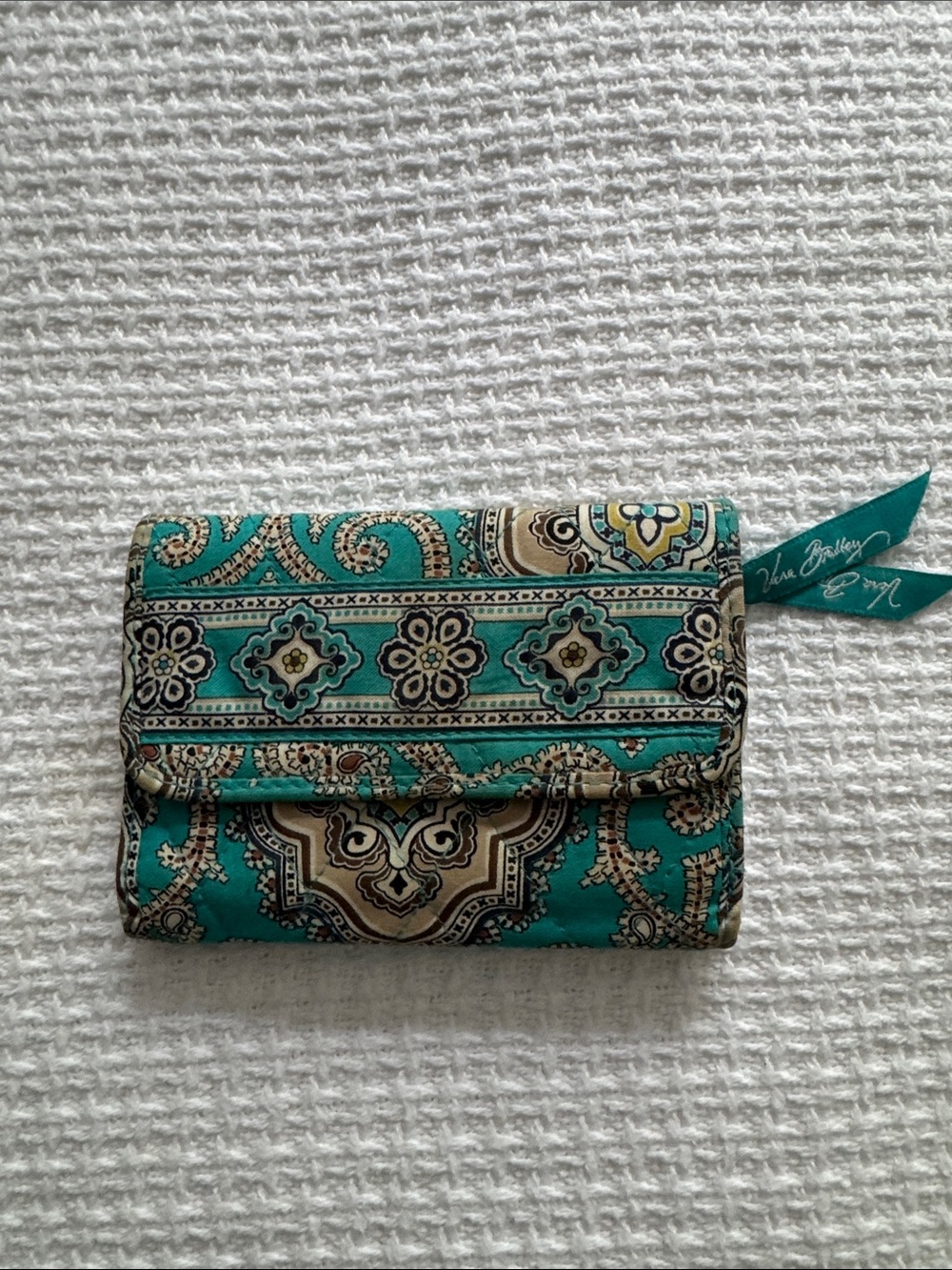 Vera Bradley Teal and Cream Paisley Quilted Wallet
